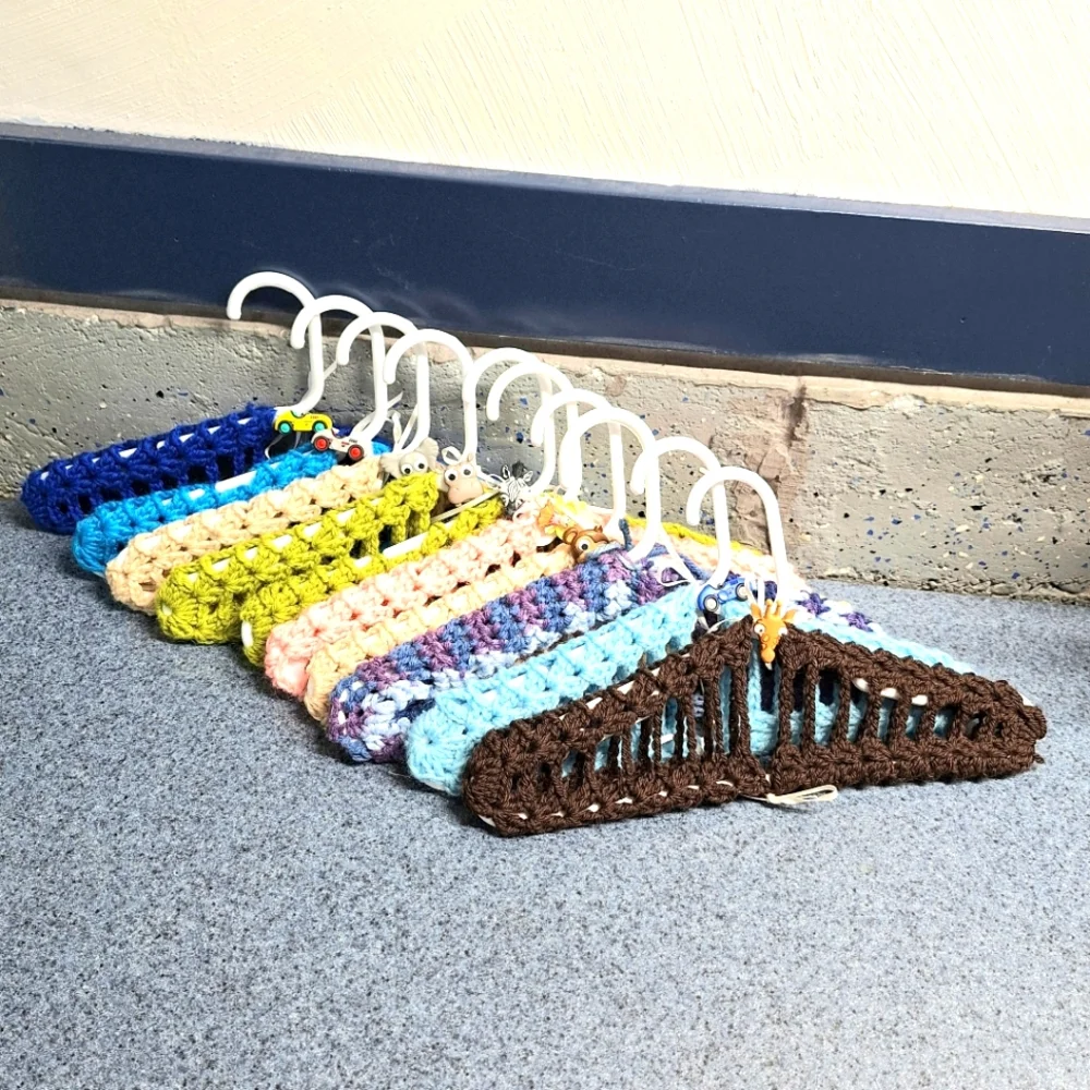 Handmade, Crocheted Children's Hangers With Animals, Cars, & Bows, Bundle of 10